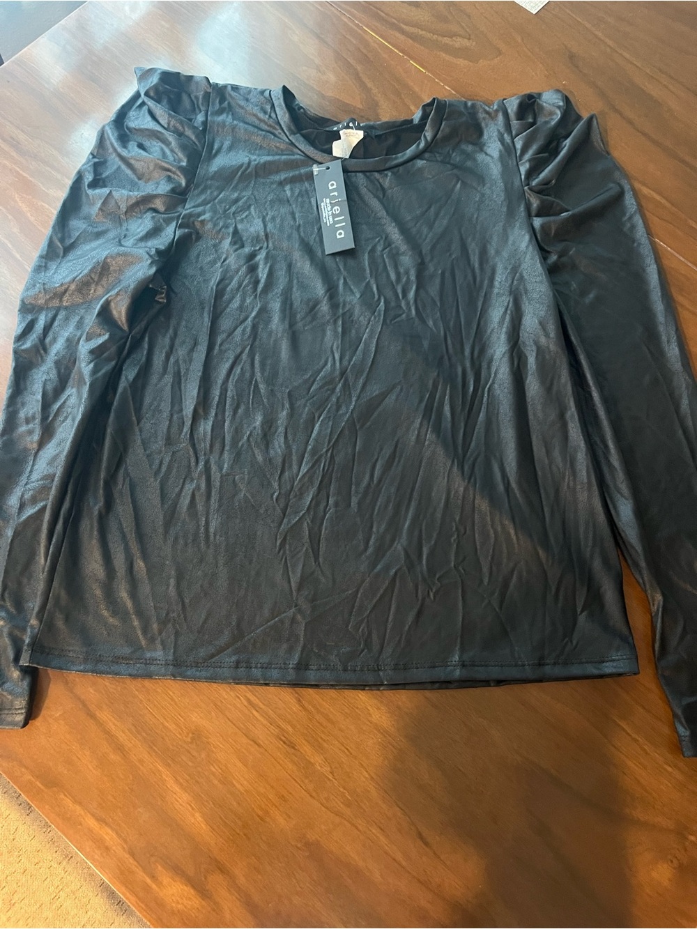 Ariella Black Long-Sleeve Puff Shoulder Top